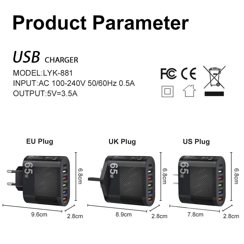 3.1A 5Ports USB Charger PD Charging Adapter