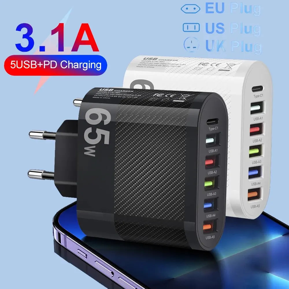 3.1A 5Ports USB Charger PD Charging Adapter