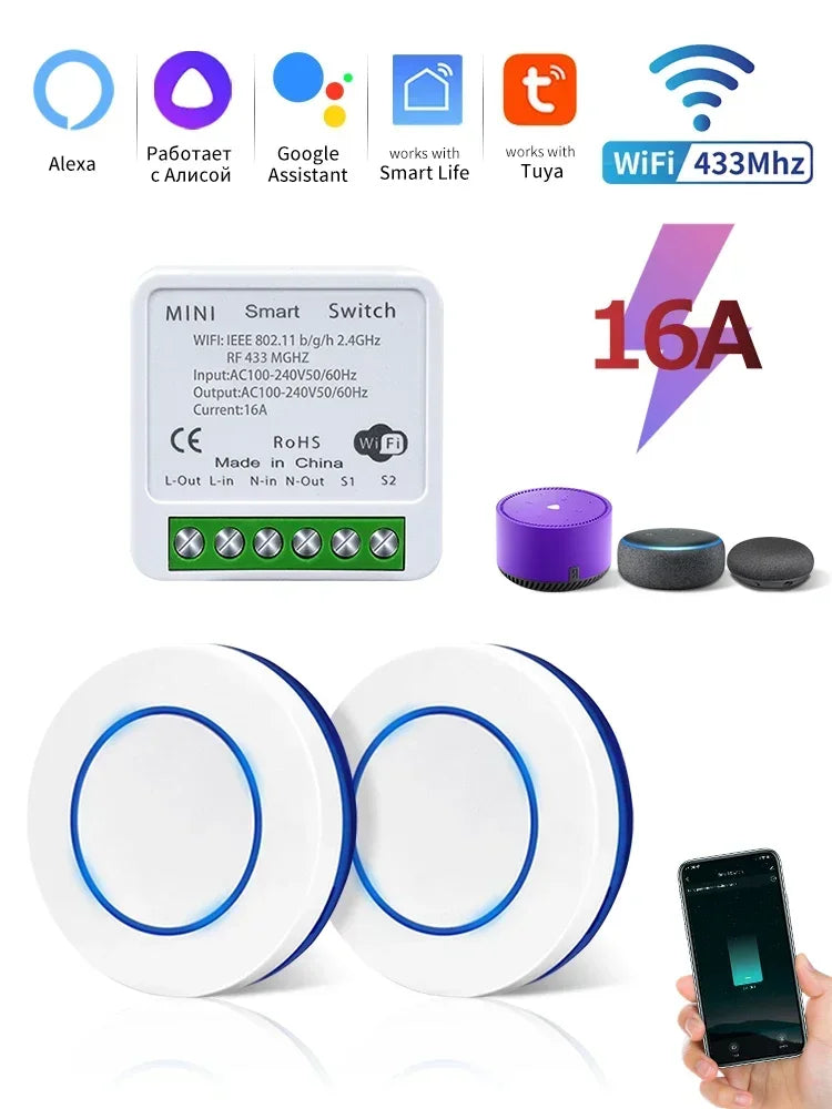 Wireless Mini Round Push Button Switch Alexa Google Assistant