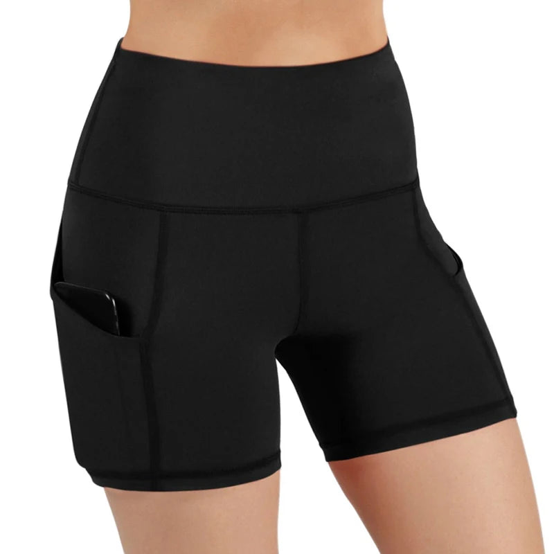 Women High Waist Hip Lifting Shorts Pocket Yoga Short Pant