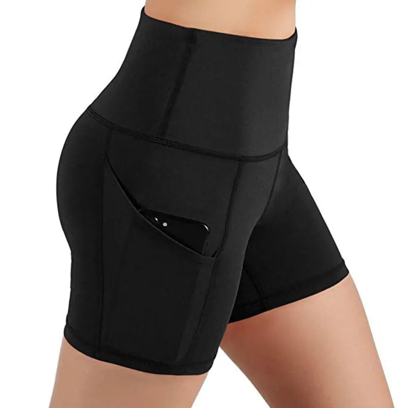 Women High Waist Hip Lifting Shorts Pocket Yoga Short Pant