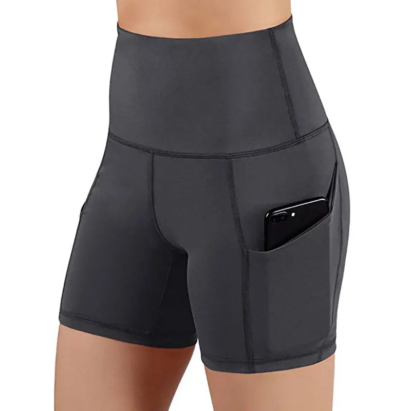 Women High Waist Hip Lifting Shorts Pocket Yoga Short Pant