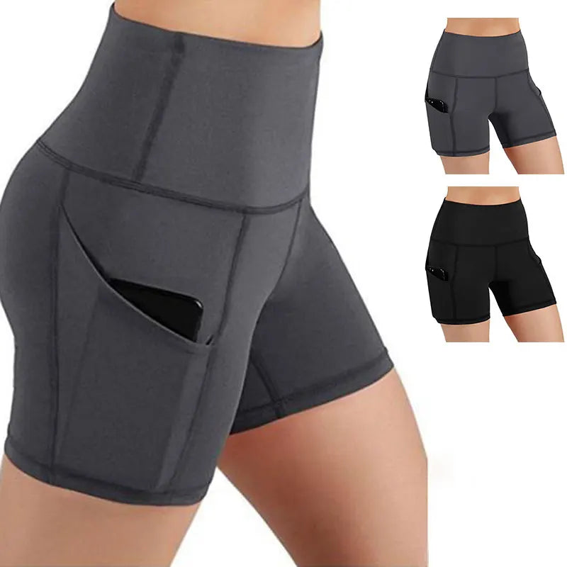 Women High Waist Hip Lifting Shorts Pocket Yoga Short Pant