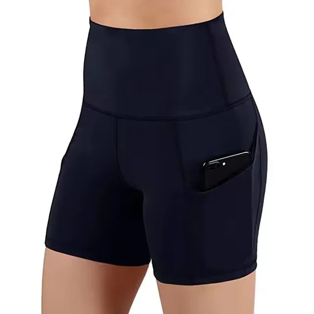 Women High Waist Hip Lifting Shorts Pocket Yoga Short Pant