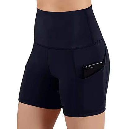 Women High Waist Hip Lifting Shorts Pocket Yoga Short Pant