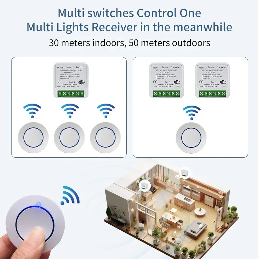 Wireless Mini Round Push Button Switch Alexa Google Assistant