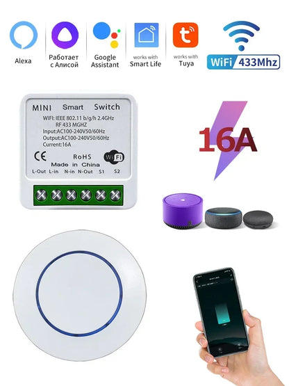 Wireless Mini Round Push Button Switch Alexa Google Assistant